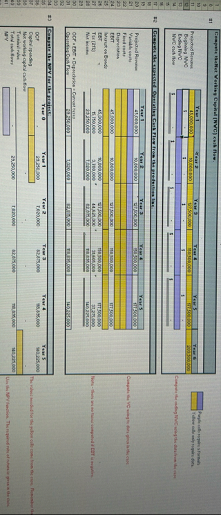 1 . compute the net working capital cash flow