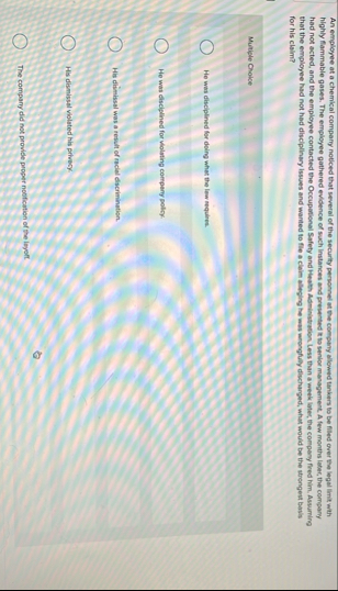 An employee at a chemical comparyy noticed that