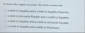 Purchased office supplies on account. This will