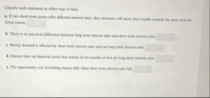 Classify each statement as either true or falke.