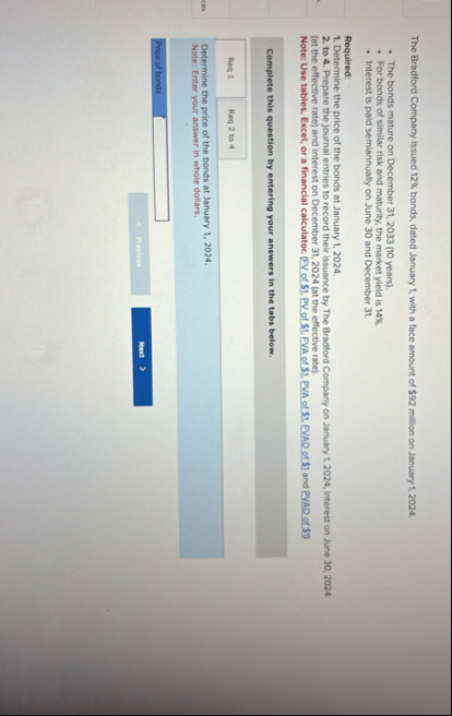 The Bradford Company issued 1 2 % bonds, dated