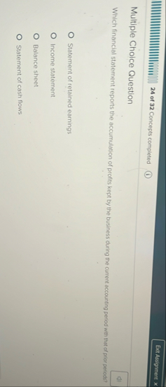 2 4 of 3 2 Concepts completed Multiple Choice