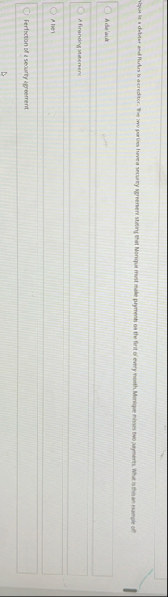 A defaut A financing statement Alien Perfection