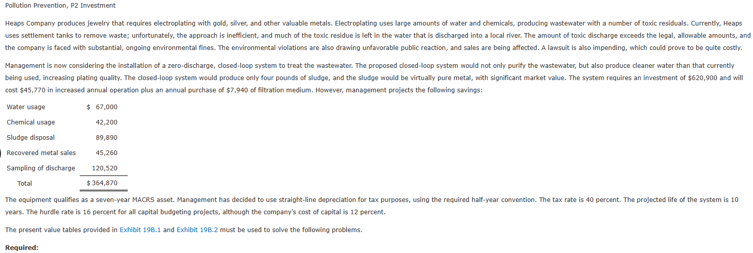 Pollution Prevention, P 2 Investment cost \ ( \ $