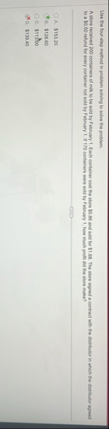 Use the four - step method in problem solving to