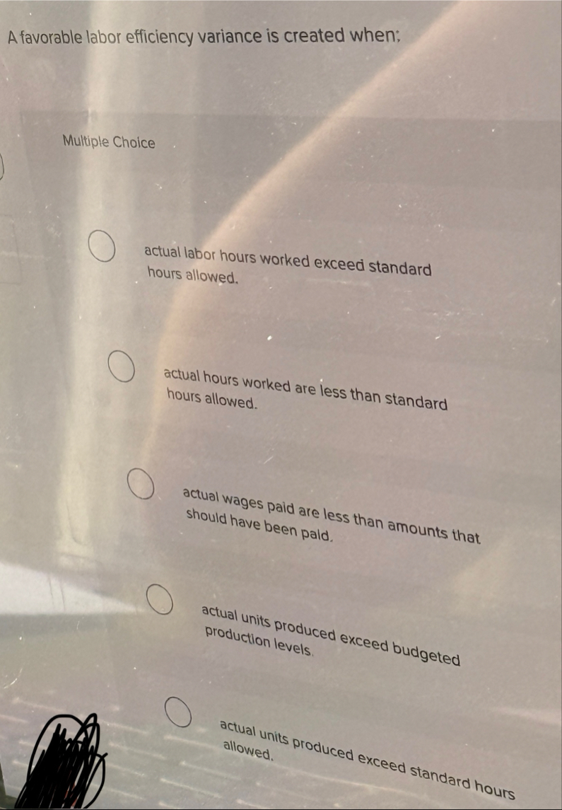 A favorable labor efficiency variance is created