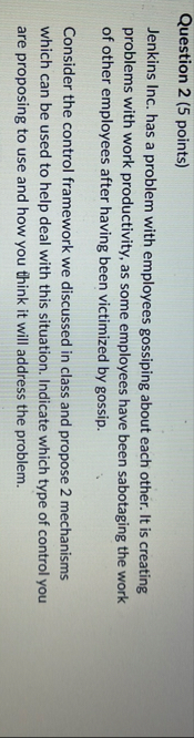 Question 2 ( 5 points ) Jenkins Inc. has a