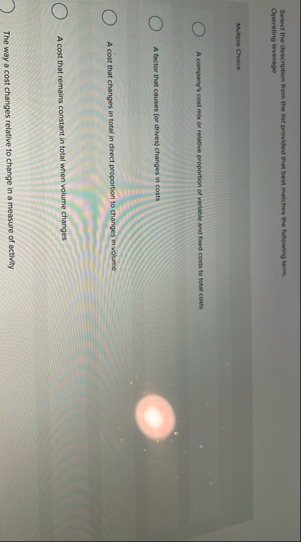 Select the description from the list provided