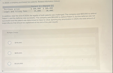 In 2 0 2 4 , a compmy purchased two petents.