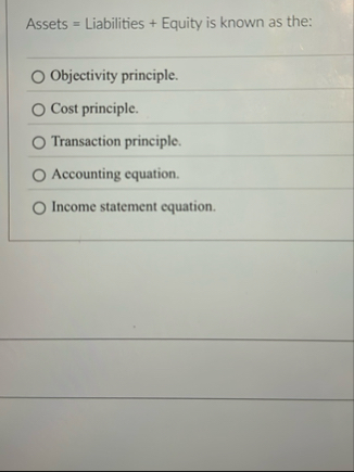 Assets = Liabilities Equity is known as the: