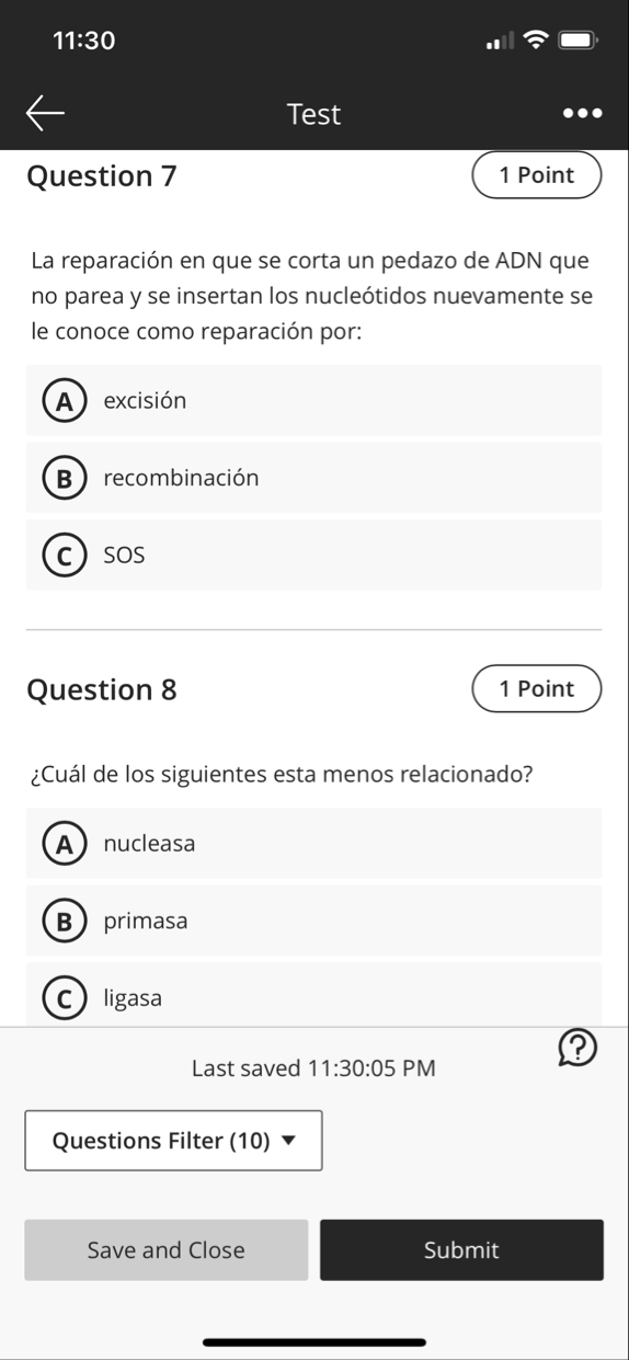 1 1 : 3 0 Test Question 7 1 Point La reparaci n
