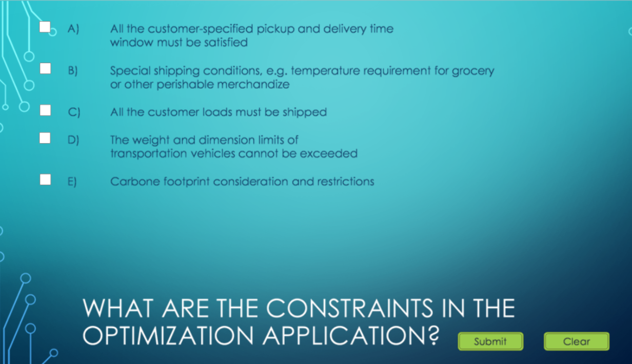 answer this A) All the customer-specified pickup