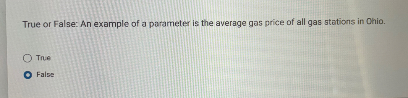 True or False: An example of a parameter is the