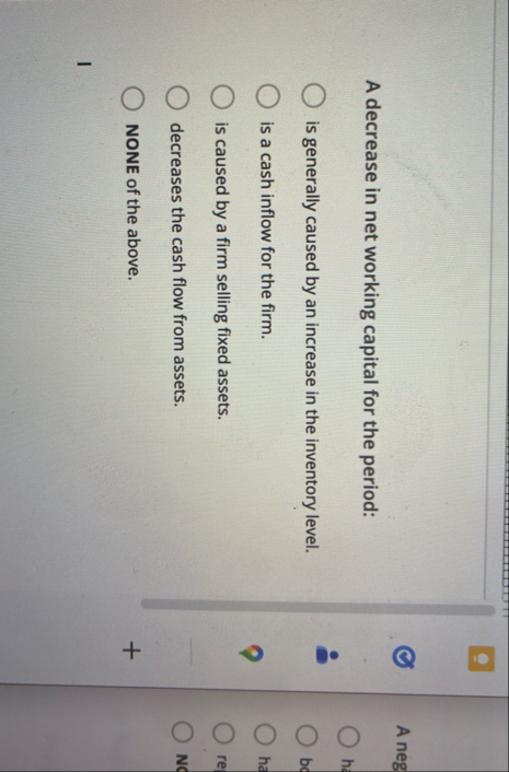 A decrease in net working capital for the period:
