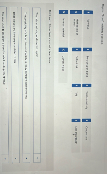 1 0 - point "Bond" matching question. 1 Par value