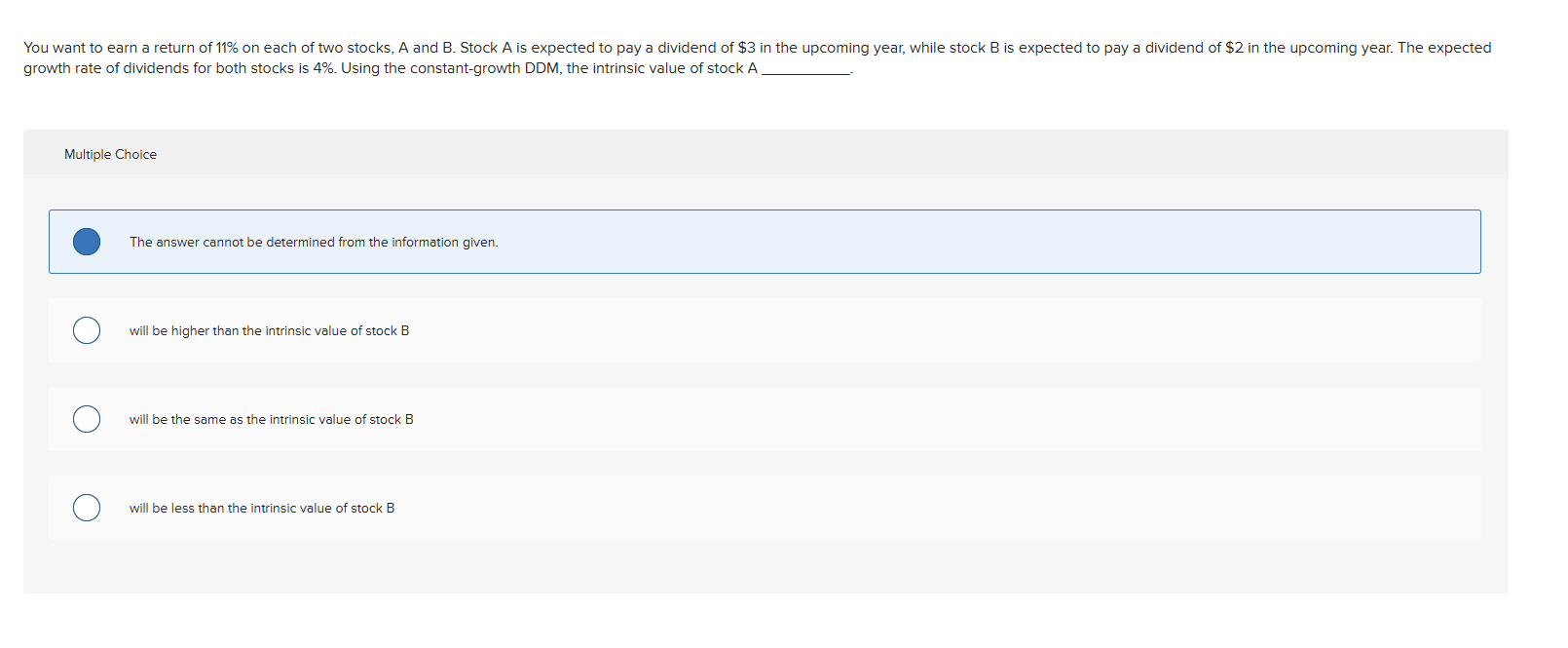 growth rate of dividends for both stocks is \ ( 4