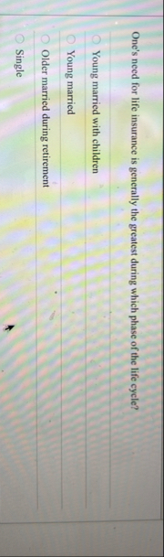 One's need for life insurance is generally the