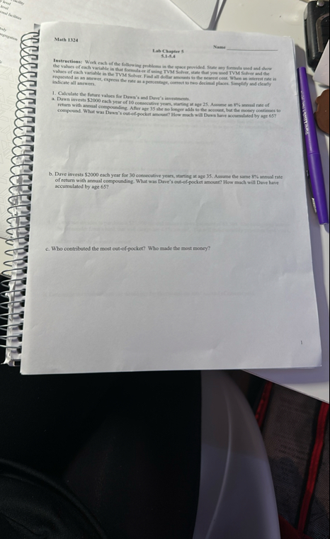 Math 1 3 2 4 Iab Clapter 5 Name 5 . 1 - 5 . 4