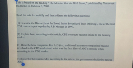 This is based on the reading "The Monster that