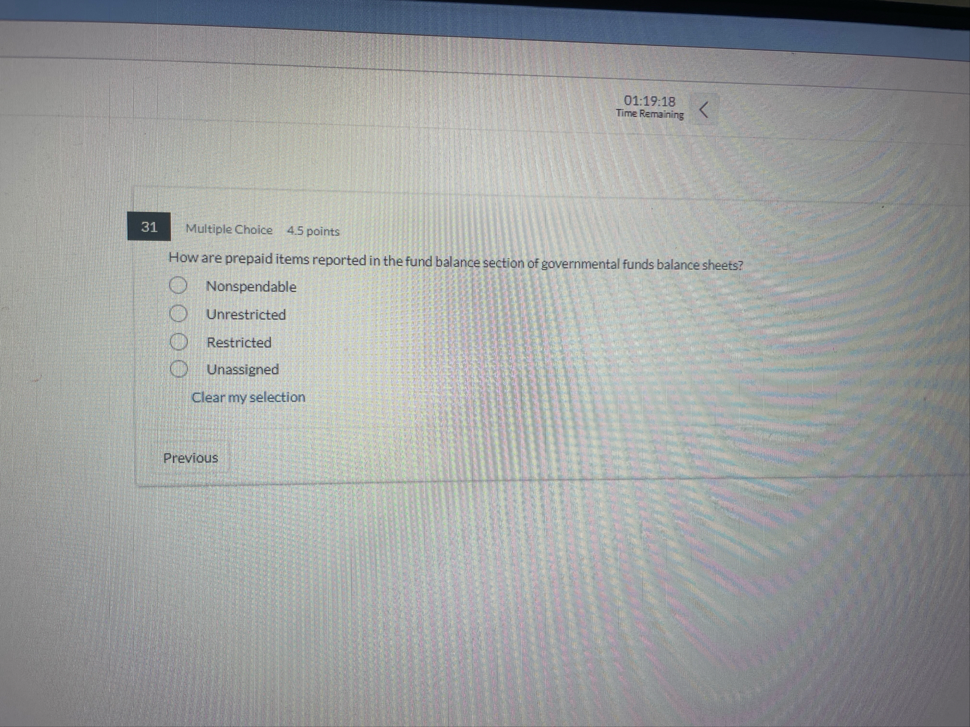 0 1 : 1 9 : 1 8 Time Remaining Multiple Choice 4