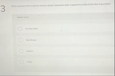Which onscreen form is used to record a wendor