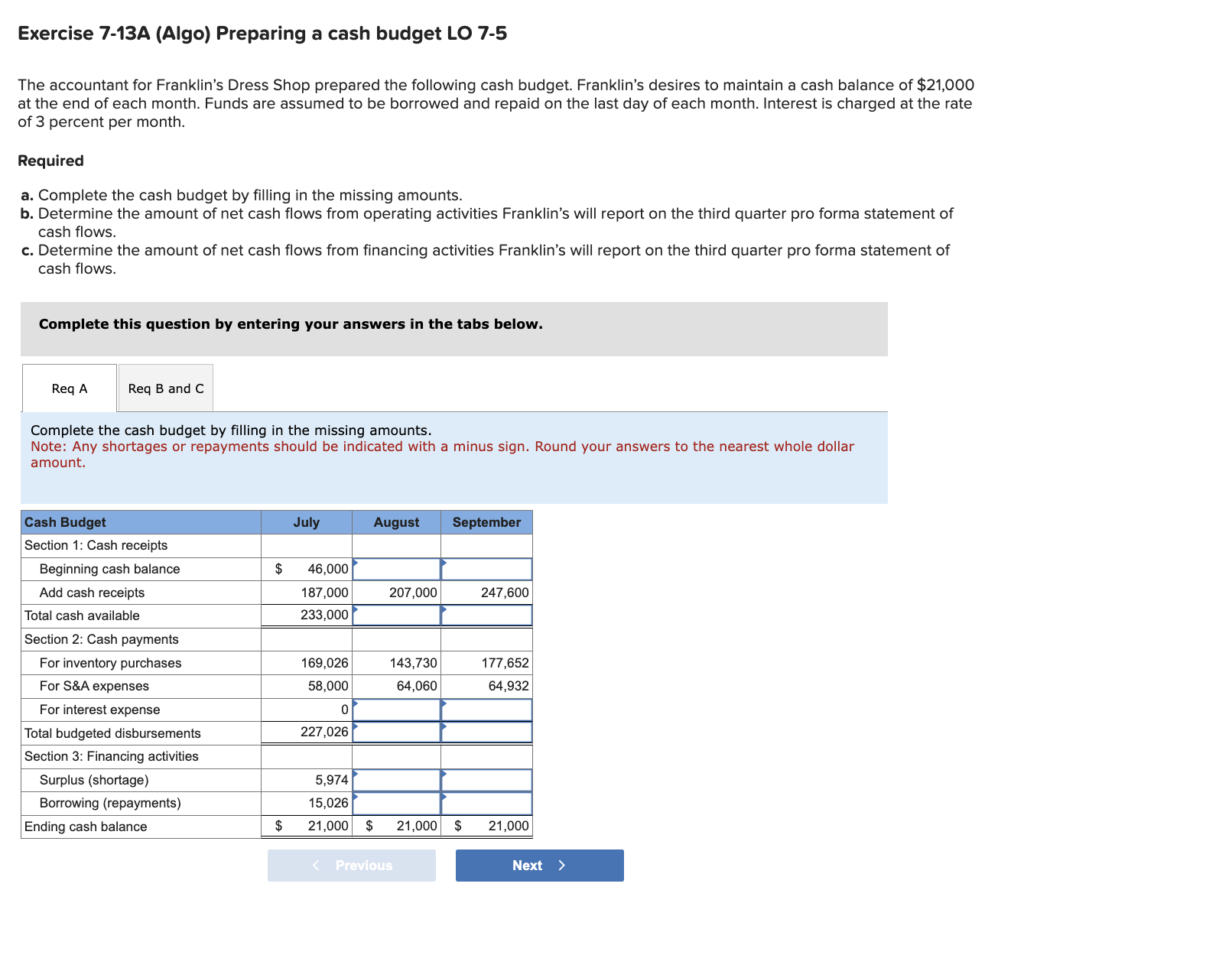 Exercise 7 - 1 3 A ( Algo ) Preparing a cash