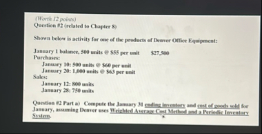 ( Worth 1 2 points ) Question # 2 ( related to