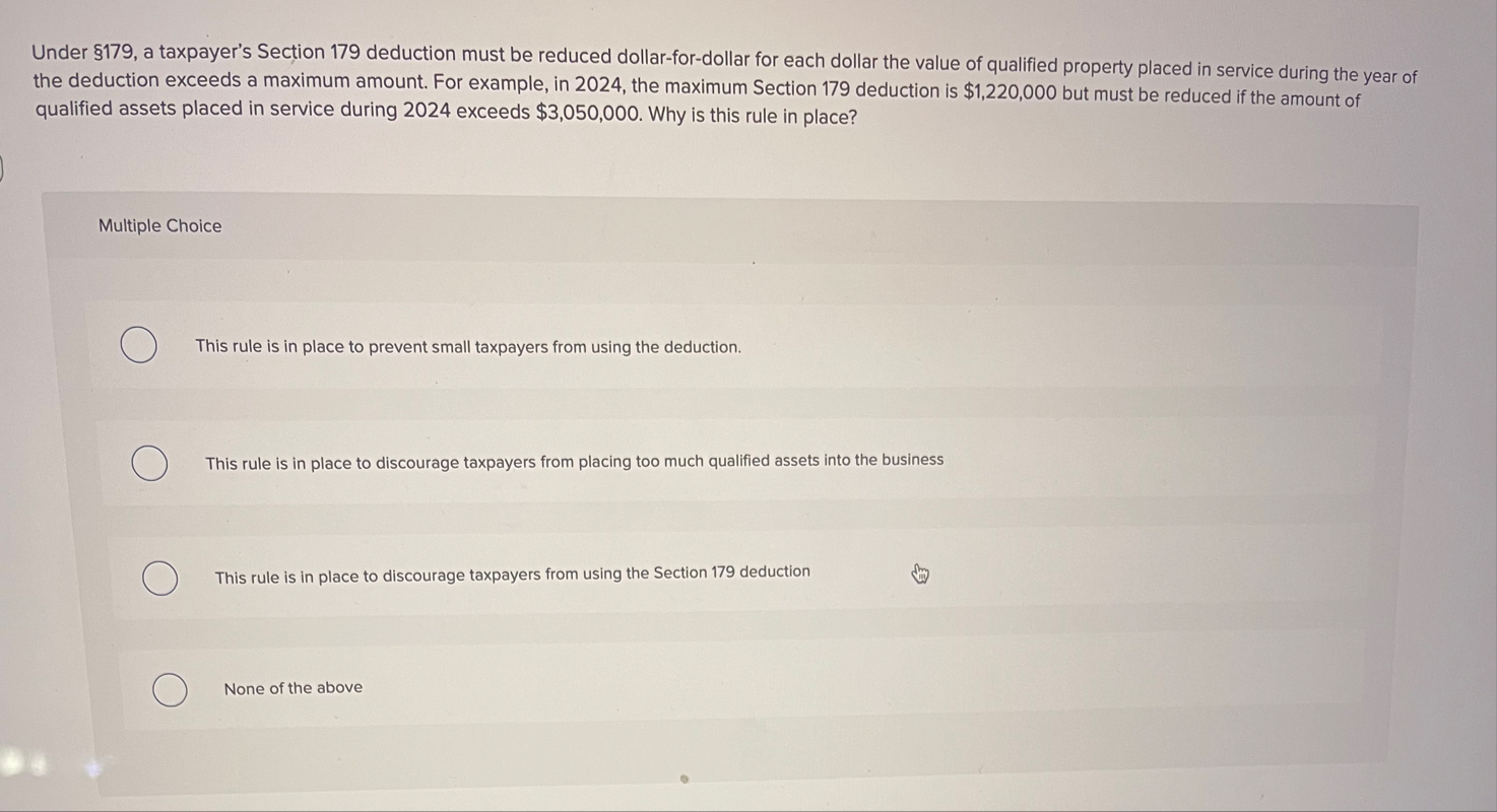 Under 1 7 9 , a taxpayer's Section 1 7 9