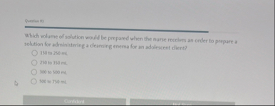 Querion w . Which volume of solution would be