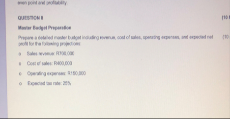 even point and profitability. QUESTION 8 ( 1 0