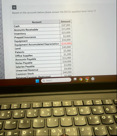 1 3 Based on the accounts below please answer the