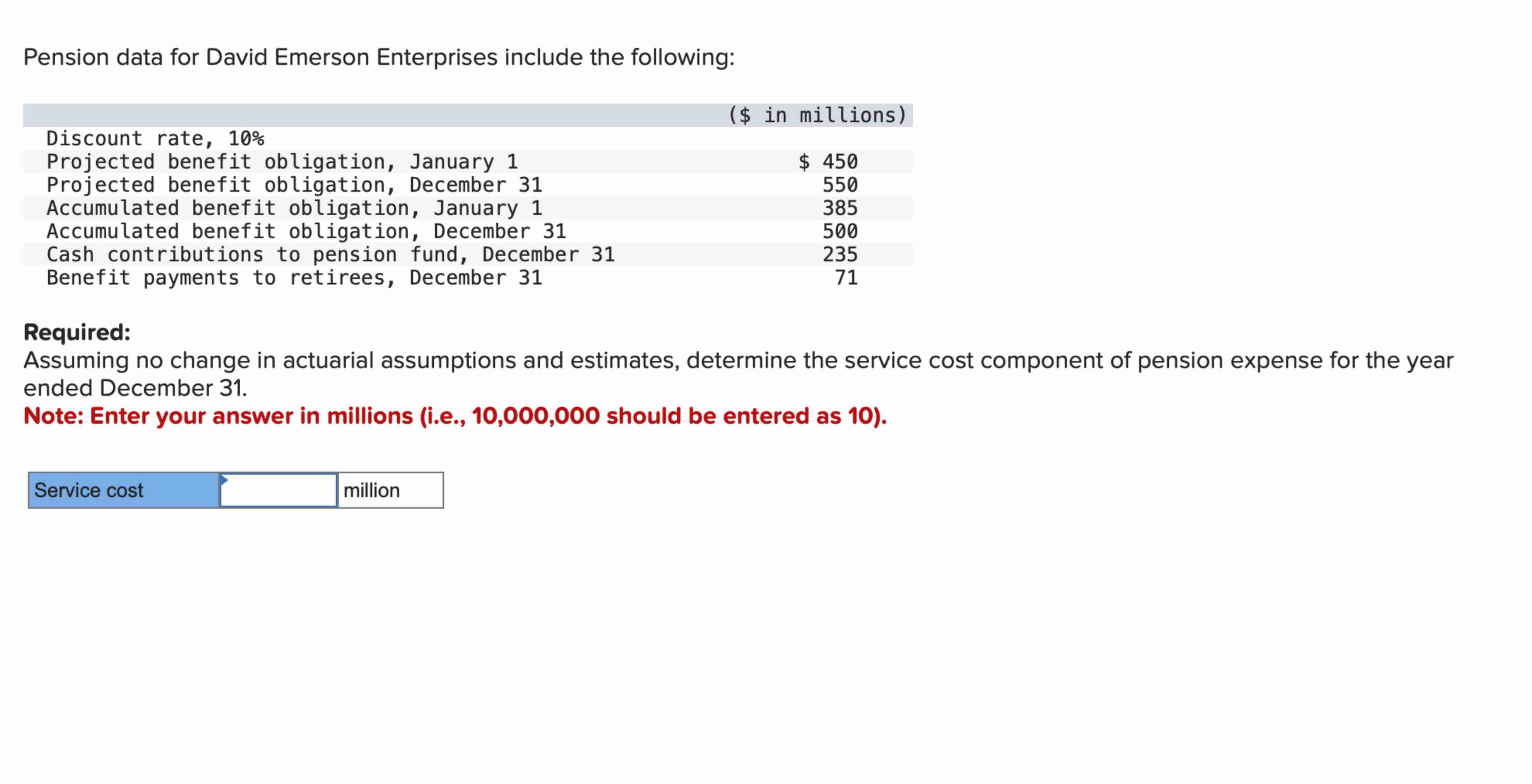 Pension data for David Emerson Enterprises