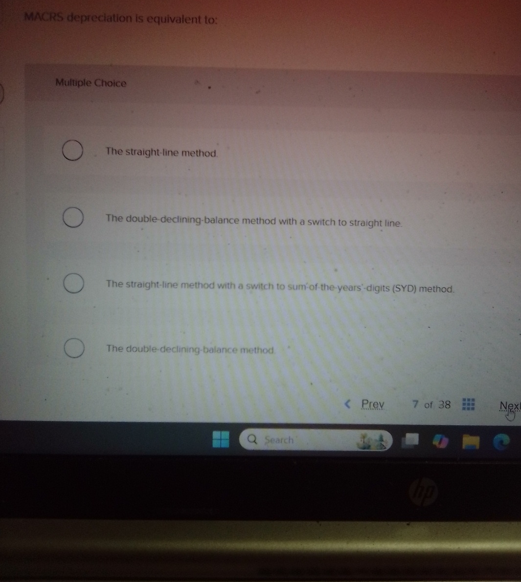 MACRS depreciation is equivalent to: Multiple