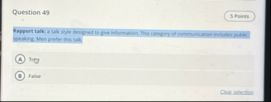 Question 4 9 Rapport talk: a talk style designed