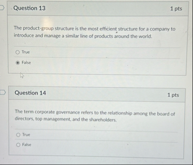 Question 1 3 1 pts The product - group structure