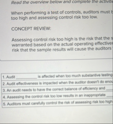 Read the overview below and complete the