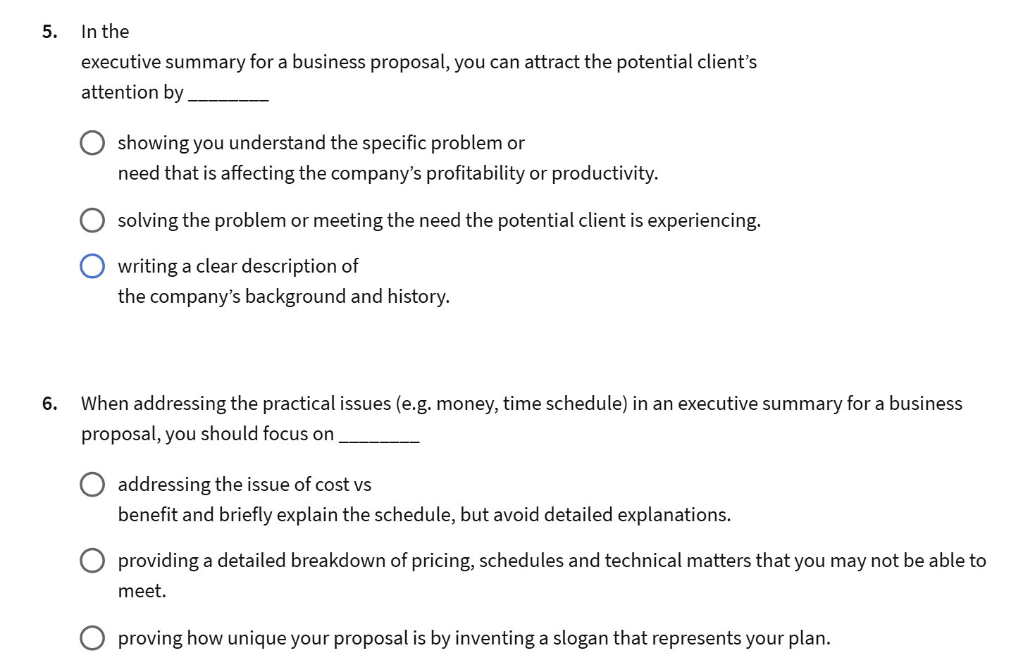 answer this 5. Inthe executive summary for a