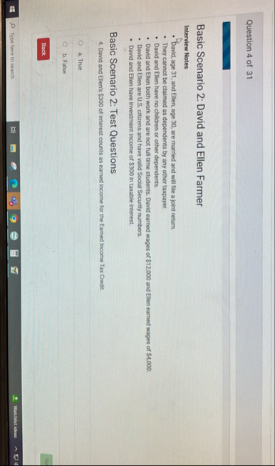 Question 4 of 3 1 Basic Scenario 2 : David and