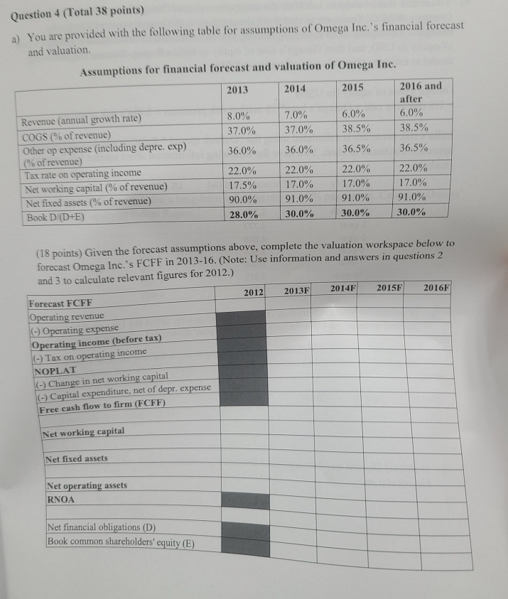 Question 4 ( Total 3 8 points ) a ) You are