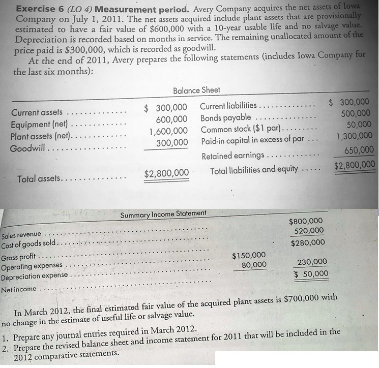In March 2 0 1 2 , the final estimated fair value