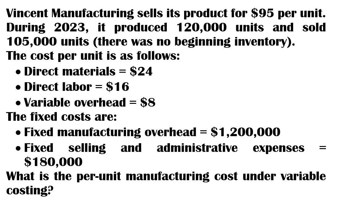 What is the per unit manufacturing cost under