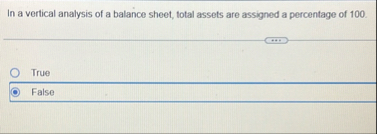 In a vertical analysis of a balance sheet, total