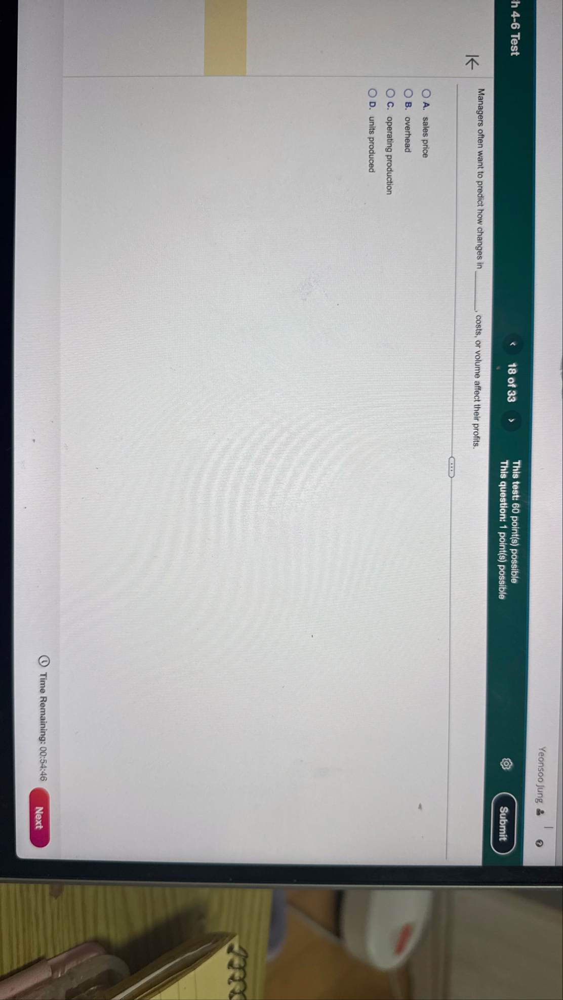 Yeonsoo Jung h 4 - 6 Test 1 8 of 3 3 This test: 6