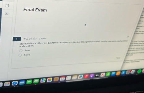 Final Exam True or False 1 point and election.