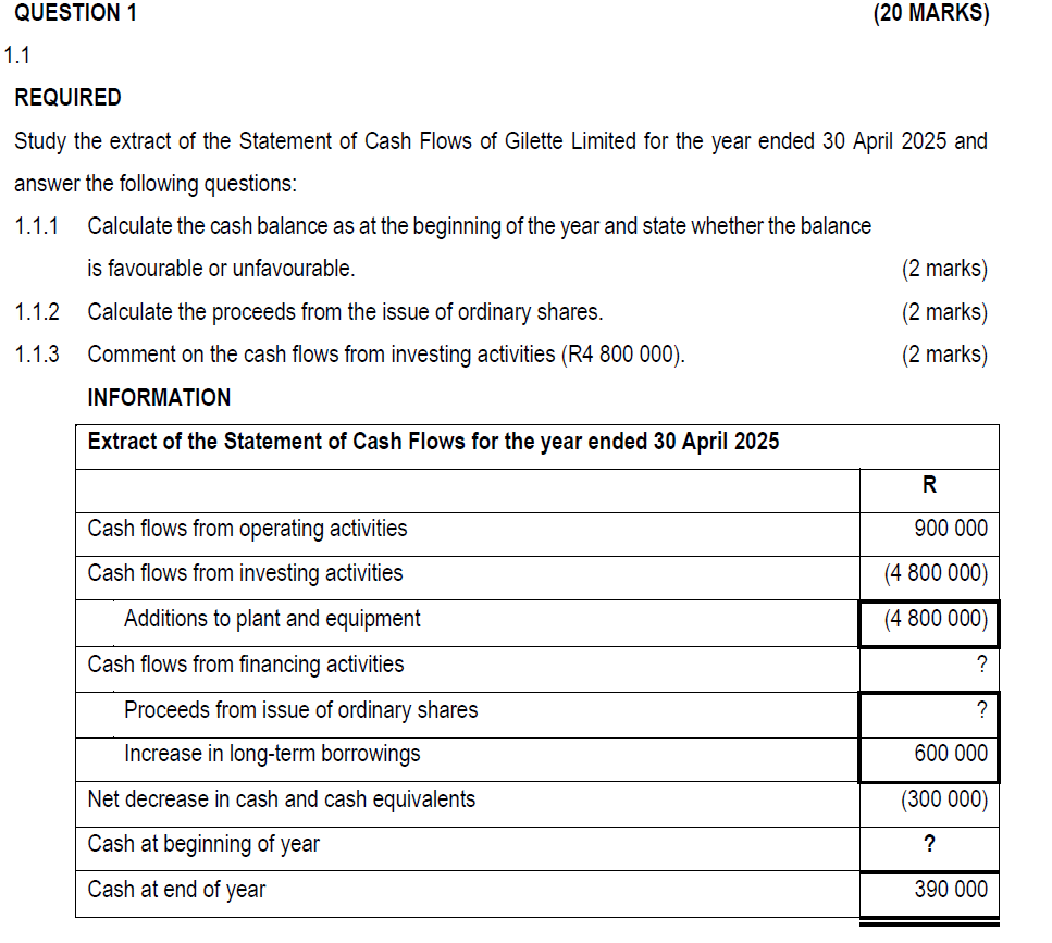 QUESTION 1 ( 2 0 MARKS ) 1 . 1 REQUIRED Study the