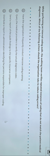 While performing an internal coding audit, the