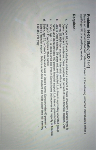 Problem 1 4 - 0 5 ( Static ) [ LO 1 4 - 1 ] Dana