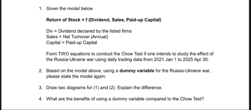 Given the model below Return of Stock = f (