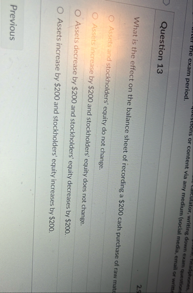 Question 1 3 What is the effect on the balance