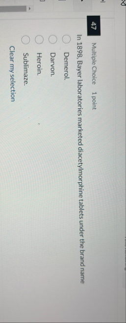 4 7 Multiple Choice 1 point In 1 8 9 8 , Bayer